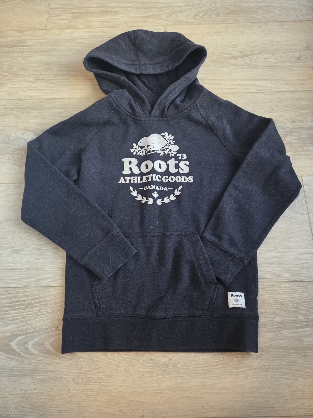 Roots Black Crewneck Hoodie with White Logo